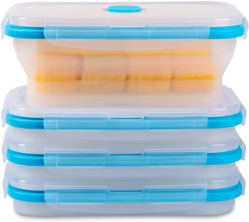 Vista 23 de Recipientes plegables de almacenamiento de alimentos con tapa hermética, 11.8 oz, juego de 4 recipientes pequeños de silicona apilables para la 4