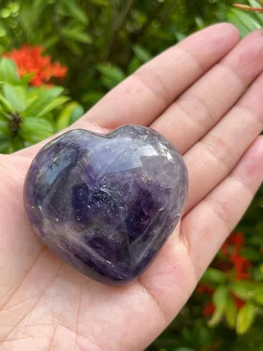 Vista 8 de Corazón hinchado de piedras preciosas al por mayor, corazones hinchados de piedras preciosas pulidas, piedra de palma de cristal, corazón de cristal