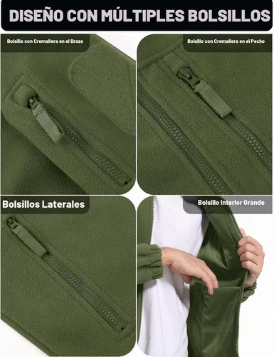 Vista 5 de CRYSULLY Chaqueta de forro polar para hombre, abrigo de trabajo táctico Verde militar