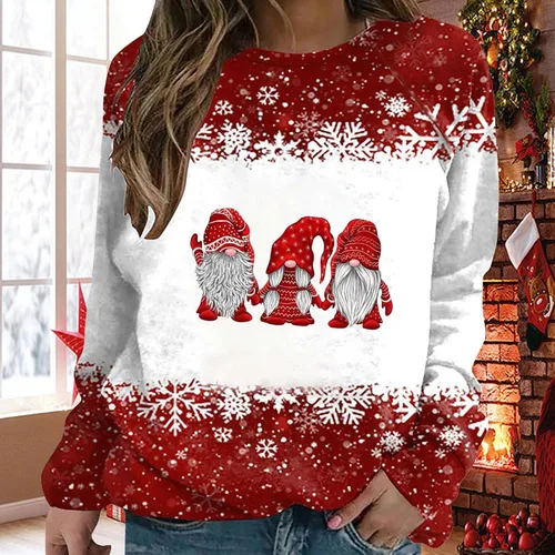 Vista 2 de Miekld Sudaderas con gráficos navideños para mujer, camisas de vacaciones, a la moda, casual, sudadera adelgazada, sudadera de gran
