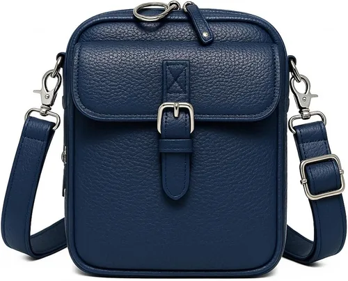 Vista 10 de Bolso bandolera de cuero, bolso mensajero de doble capa de gran capacidad, de cuero sintético retro con monedero incorporado, bolsa antirrobo