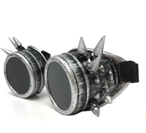 Vista 6 de Steampunk Aviator Pilot - Gafas de motocicleta victorianas vintage plateadas para mujeres y hombres