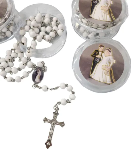 Vista 2 de CLGIFT 12 x Rosario blanco a granel collar de plata nupcial novio rosario bautismo, primera comunión/favor religioso, No es una piedra preciosa