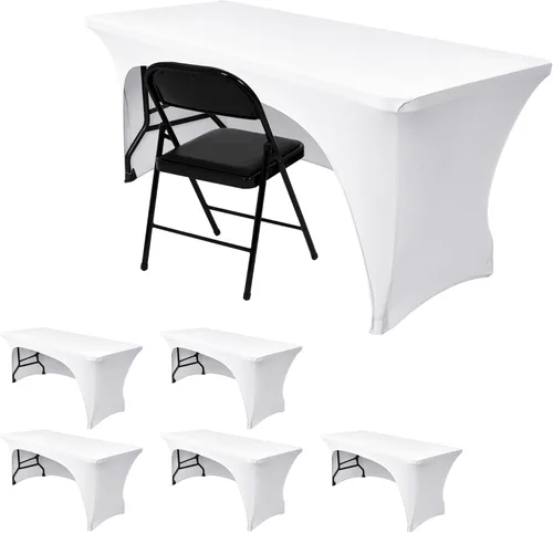 Vista 13 de Nasitos Paquete de 2 Manteles Ajustados de Spandex Negro para Mesas de 4 Pies - Cubierta para Mesa Plegable con Respaldo Abierto, Tela Lavable