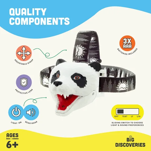 Vista 6 de Big Discoveries Bear Linterna Frontal LED - Linternas Frontales de Oso para Niños Múltiples Estilos Disponibles Linterna Frontal de Juguete