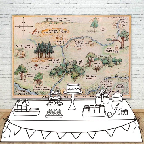 Vista 3 de Telón de fondo de oso de bosque de 100 acres para baby shower, 7 x 5, fondo de oso feliz cumpleaños, oso para el hogar, mapas, fondos para niños