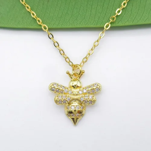Vista 2 de Hiqmic 925 Sterling Silver Cute Bee Zirconia Pendant Necklace White Gold Plated Fashion Jewelry Gift 16"-18" WK99048