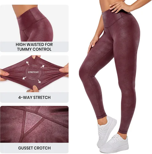 Vista 5 de CRZ YOGA - Leggings de piel sintética mate para mujer, de 25 a 28 pulgadas, pantalones de cuero elásticos de cintura alta, mallas de cuero