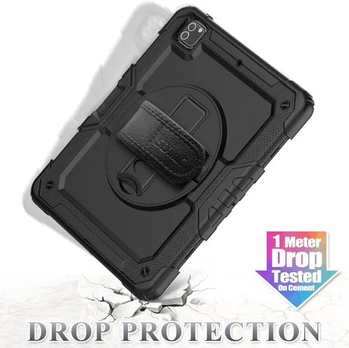 Vista 7 de SEYMAC stock Funda para iPad Pro de 12.9'' 2022/2021/2020/2018 con protector de pantalla giratorio 360 y correa de mano, funda a prueba de caídas