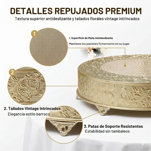 Vista 3 de Efavormart - Soporte redondo de metal en relieve dorado de 14 pulgadas, para decoración de fiestas y cumpleaños