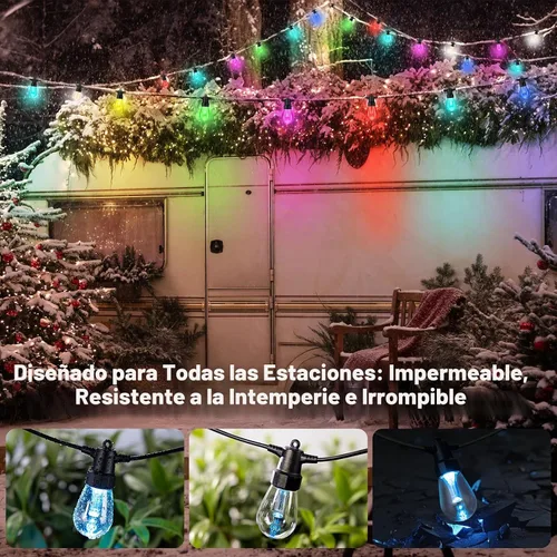 Vista 4 de TviewSmart Outdoor String Lights, 52FT 20 RGBW LED Bulbs, Patio Lights