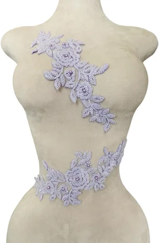 Vista 12 de PLune Apliques de encaje con cuentas, parches perfectos para vestidos de boda, accesorios de ropa, un par/bolsa, 5.5 x 12.9 pulgadas (azul)