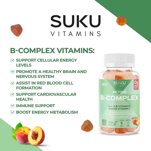 Vista 7 de SUKU - Gomitas de complejo de vitamina B con vitamina C – Suplemento de gomitas de complejo vegano de 8 vitaminas B sin azúcar aumenta el desarrollo