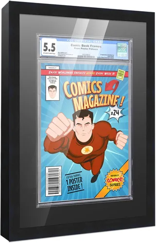 Vista 45 de Poster Palooza Marco de cómics con paspartú para 1 cómic de grado CGC, CBCS o PGX, marco de cómic de bronce para cómic de 8.125 x 13 pulgadas