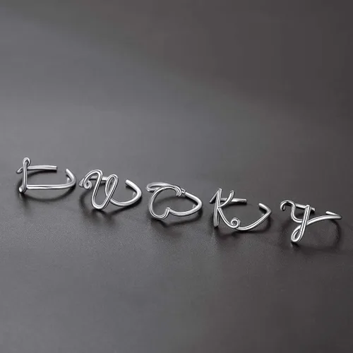 Vista 6 de SILVERCUTE S925 Initial Rings, Adjustable Size 6-12 Statement Alphabet Letter A-Z Jewelry Personalized Twisted Initials Rings Sterling Silver