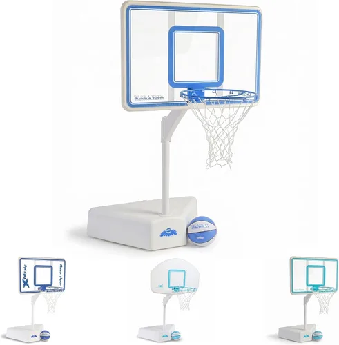 Vista 12 de Dunn-Rite Splash & Shoot, aro de baloncesto ajustable para piscina al aire libre con altura variable, pelota, base y borde de acero inoxidable de 18
