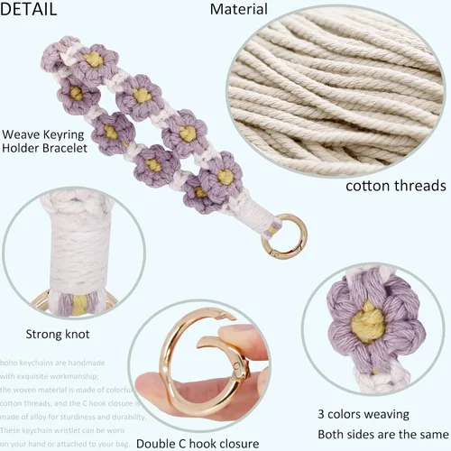 Vista 128 de BIHRTC Llavero de pulsera boho con soporte para lápiz labial, pulsera hecha a mano