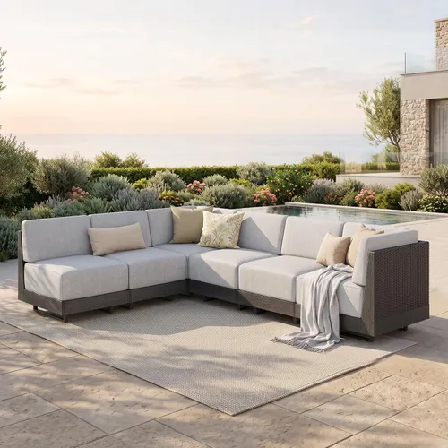 Vista 19 de PHI VILLA Juego de muebles seccionales de mimbre para patio, cojines de 8.7 Marrón