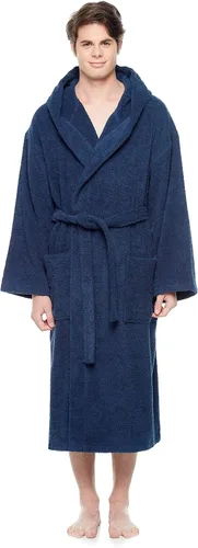 Vista 5 de Arus - Bata de baño clásica de algodón turco con capucha para hombre con opción de longitud larga