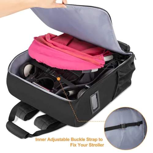 Vista 2 de Mochila para cochecito compatible con BABYZEN YOYO2, color negro, diseño patentado Asa acolchada envuelta, correa para el hombro, cinturón