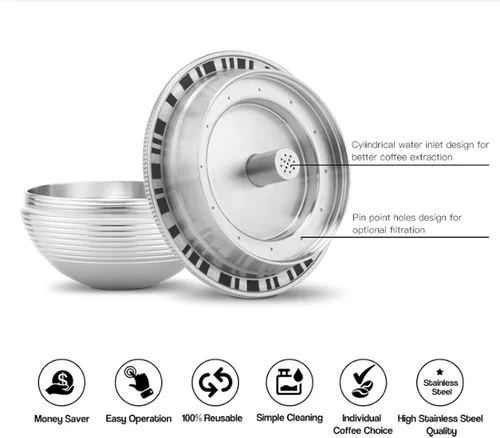 Vista 6 de ZEZEFUFU Cápsulas de café recargables de repuesto de cápsulas de café de acero inoxidable para Nespresso Vertuo Plus Series