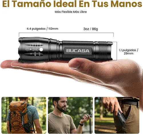 Vista 7 de BUCASA Paquete de 3 linternas recargables de alto lúmenes, linterna pequeña más brillante, linternas tácticas recargables potentes, linterna LED