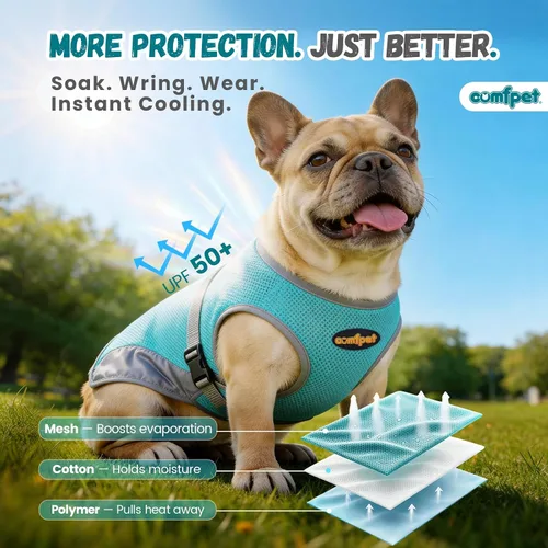 Vista 2 de Chaleco refrescante para perros, chaleco fresco y ligero para perros, chaleco refrescante ajustable y cómodo para perros, de malla transpirable