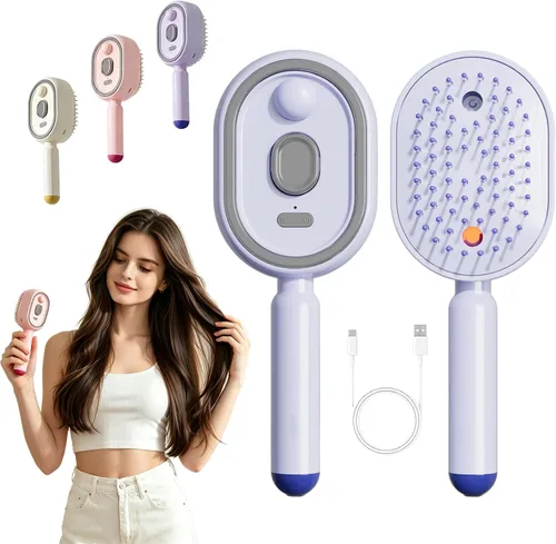 Vista 9 de Cepillo de vapor eléctrico para el cabello, cepillo alisador de pelo de vapor 2 en 1 con spray de agua, recargable, cepillo desenredante