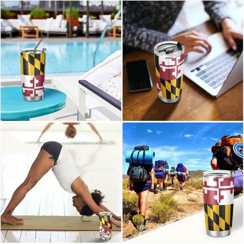 Vista 6 de Vaso aislado con la bandera de Maryland para el regreso a clases, contenedor de bebidas para la oficina, taza de viaje con popote y tapa, acero