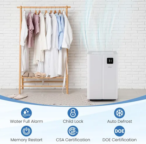 Vista 3 de COSTWAY Deshumidificador de 54 pintas para sótano, deshumidificador de 4500 pies cuadrados con 3 modos, temporizador de 24 horas, pantalla LED, luz