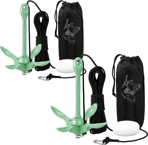 Vista 24 de Lounsweer Paquete de 2 anclajes de kayak marino de 1.5/3.5 libras, kit de anclaje plegable para barco, kayak, pesca, accesorios para botes pequeños