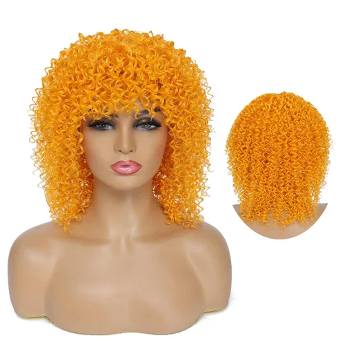 Vista 4 de JOOVAMYUN Short Curly Wigs for Black Women Cheap Wigs for Black Women Curly Wig with Bangs Synthetic Wigs for Black Women Natural Wigs for Black