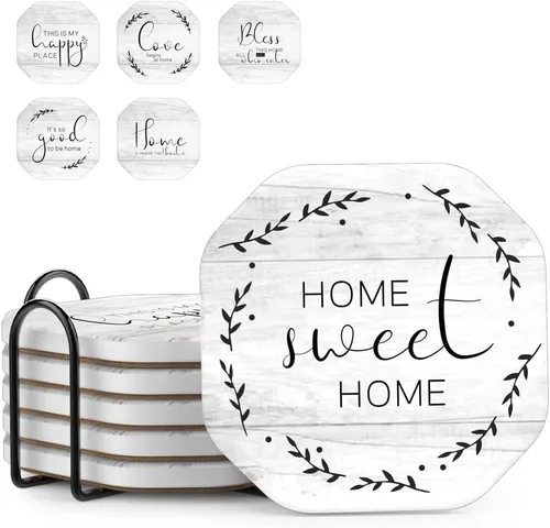 Vista 10 de UMIRRO Posavasos para decoración de mesa de café, posavasos rústicos retro bohemios de granja, tapetes absorbentes para tazas para mesa de madera