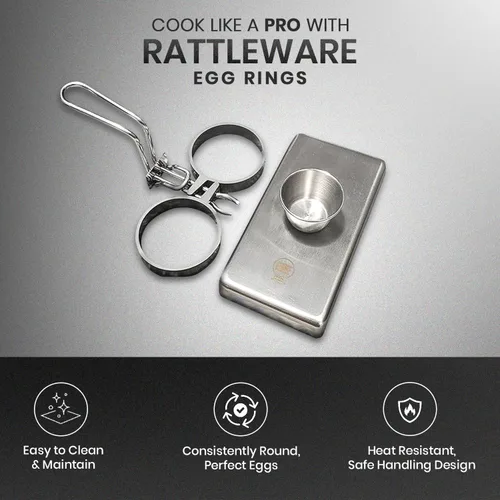 Vista 3 de Rattleware Anillos para huevos de acero inoxidable, grado comercial, cocción uniforme, mango resistente al calor, ideales para freír huevos