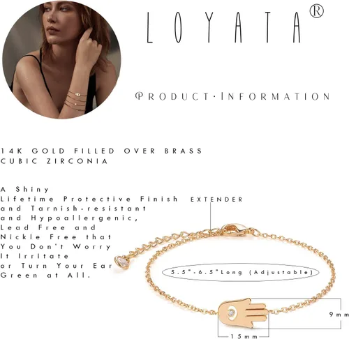 Vista 5 de LOYATA - Pulsera de oro de 14 quilates llena de delicadeza cadena simple regalo de joyería para mujer