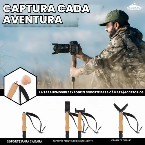 Vista 4 de Bastones de Senderismo Cascade Mountain Tech - Bastones Monopod de Fibra de Carbono para Caminar o Hacer Senderismo con Soporte para Accesorios
