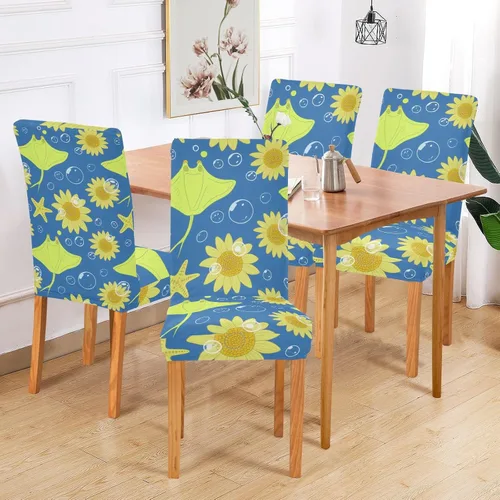 Vista 6 de Ocean Animal Starfish Sunflower Chartreuse Decorative Birthday Seat Cover for Classroom Chair for Dining Room Washable 19.7x23.6in Chair Slipcovers