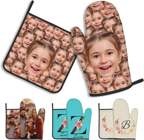 Vista 13 de Manoplas de horno personalizadas con nombre y foto, resistentes al calor y a la intemperie, para amigos y familia, como regalo de cocina, horneado