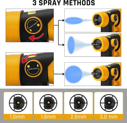 Vista 3 de Pistola pulverizadora inalámbrica WaxPar compatible con batería Dewalt 20V, pistola de pintura HVLP de 200W 18V con motor sin escobillas, 4