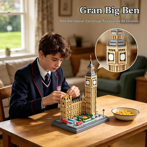 Vista 2 de Big Ben - Juego de microbloques de torre de reloj para adultos, 4112 piezas
