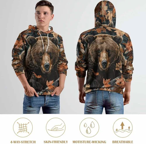 Vista 5 de Sudadera con capucha para hombre, diseño de oso de camuflaje de camuflaje de camuflaje