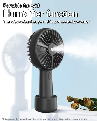 Vista 2 de Ventilador de niebla portátil de mano, ventilador Mister recargable de 2000 mAh, funciona con pilas, rocío de agua, refrigeración personal, 3 Negro