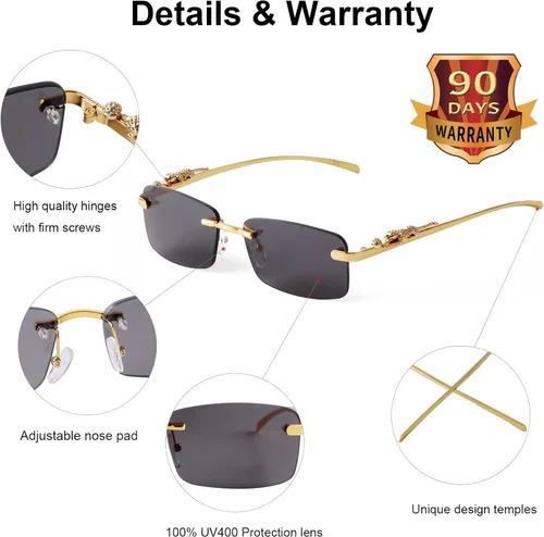 Vista 6 de JUDOO Retro Rimless Rectangle Sunglasses for Men Women Trendy Frameless Tinted Lens Eyewear