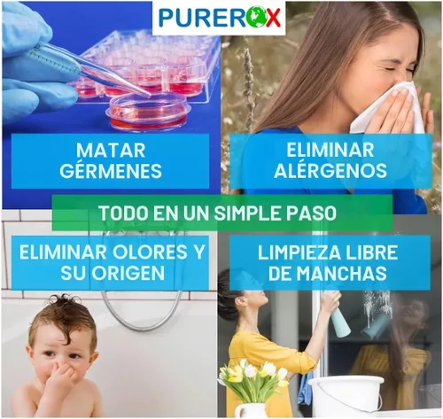 Vista 2 de PUREROX desinfectante (16oz, 2pk) Elimina el 99,9999% de MRSA, Norovirus, virus, hongos, bacteria. Grado hospitalario. Seguro para usar en cualquier