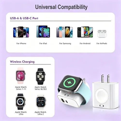 Vista 7 de Bloque de carga para Apple Watch, 23 W PD 3 en 1, bloque de carga USB C integrado, inalámbrico, magnético, cargador de pared, enchufe compatible