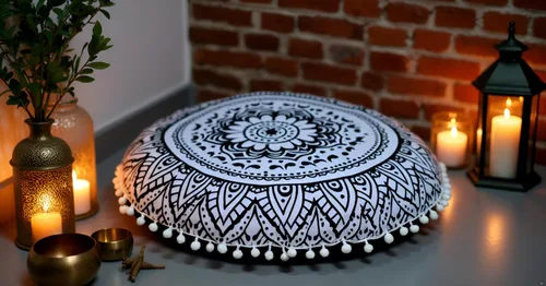 Vista 4 de CRAFT KALA Funda de cojín redonda grande de 32 pulgadas para el suelo bohemio, funda de puf boho, funda de cojín de mandala para meditación, cojines