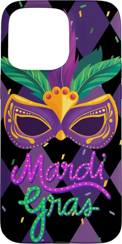 Vista 29 de Funda para iPhone 11 Pro Max Mardi Gras NOLA Festive Carnival Mask New Orleans Party Case