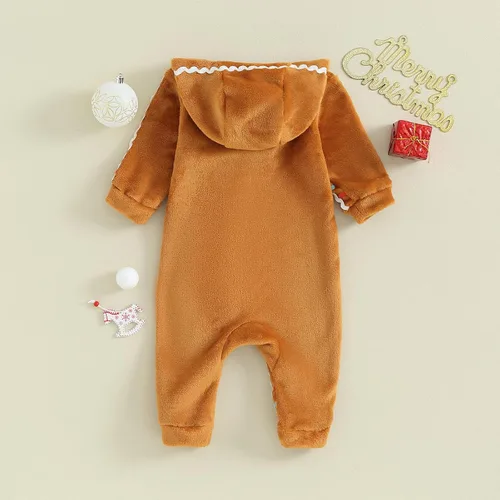 Vista 3 de Disfraz de pan de jengibre para recién nacido, traje de pan de jengibre para bebé, mameluco de manga larga de una pieza