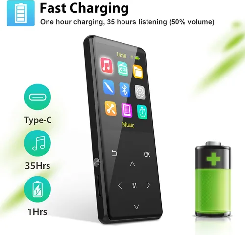 Vista 7 de Reproductor de MP3, reproductor MP3 portátil de 128 GB con Bluetooth 5.3, reproductor de música digital sin pérdida con altavoz HD, grabadora, radio