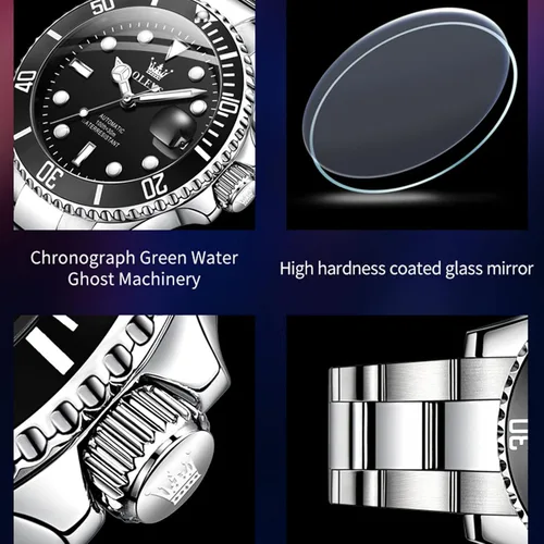 Vista 5 de OLEVS Reloj mecánico automático de los hombres del acero inoxidable de lujo de cuerda de los relojes de los hombres